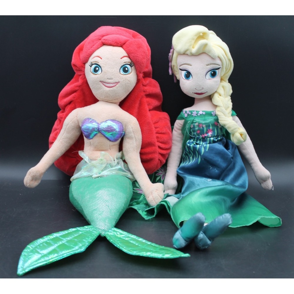 Disney Frozen Elsa & The Little Mermaid Ariel Plush Lot Of 2 Stuffed Plush Dolls